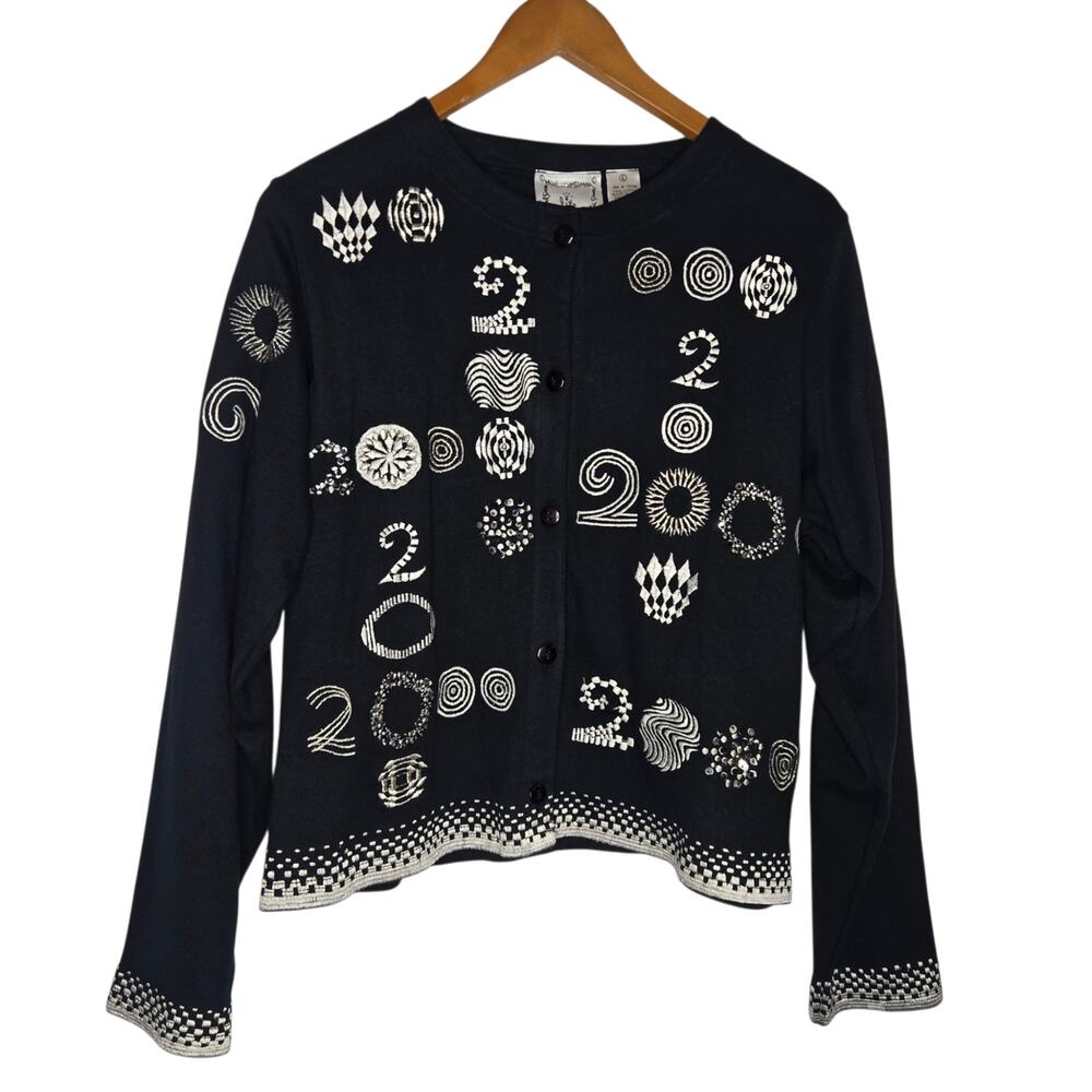 Vintage Michael Simon Y2K Millennium Cardigan Art To Wear Bling Womens Large